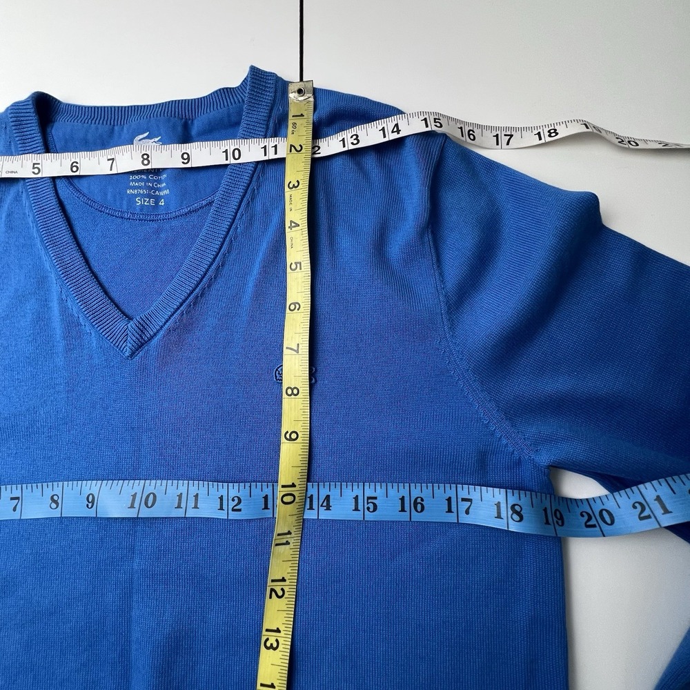 Lacoste Sweater Men's Size 4 (Medium) Blue Cotton V Neck Crocodile Logo Pullover - Picture 8 of 13